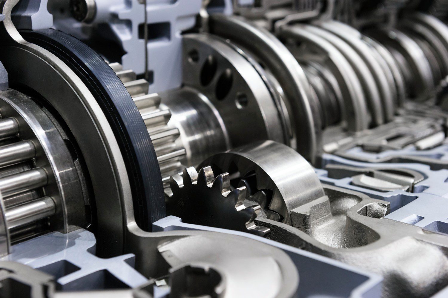 Close-up of intricate mechanical gears and components.