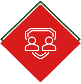 Red diamond with two people icons inside.